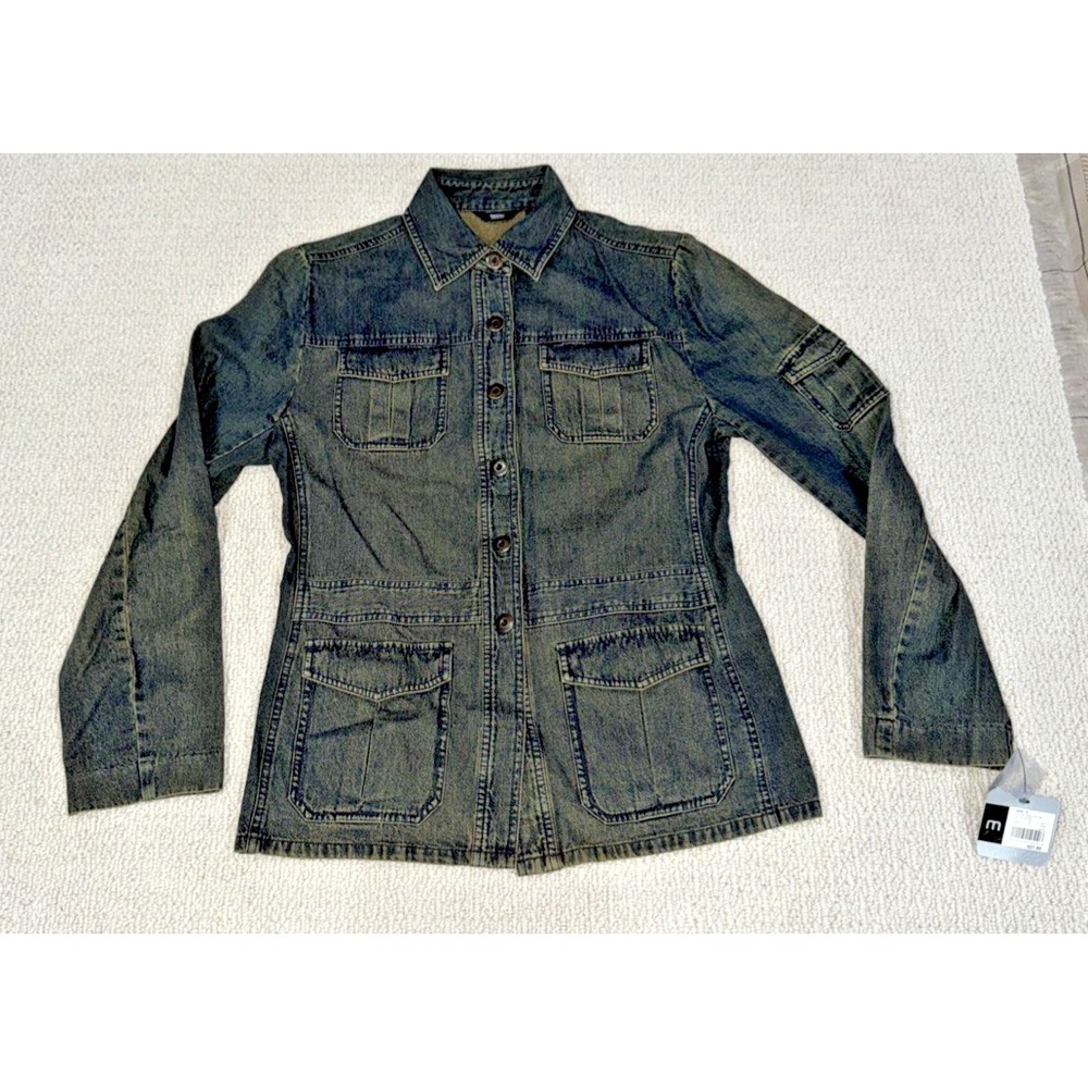 NWT Mossimo Womens S Brown Tint Denim Utility Jacket 4 Pocket Military Y2K